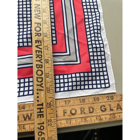 Vintage Square Scarf Lightweight White Print Retro Windowpane Neck Wrap - Picture 3 of 4